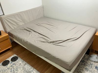 Modern White Queen Bed Frame with Headboard – Good Condition 1