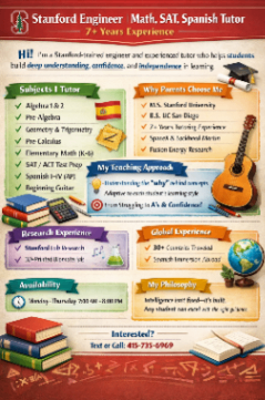 Stanford Engineer | Math, SAT, Spanish, Guitar | Tutor 7+ Years Experience 1