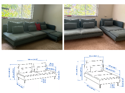 IKEA SÖDERHAMN Sofa section, corner sections and Chaise, Tallmyra light green - IKEA EKERÖ Armchairs, dark blue 2