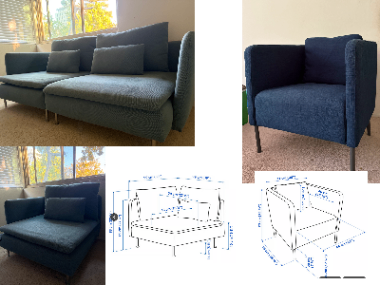 IKEA SÖDERHAMN Sofa section, corner sections and Chaise, Tallmyra light green - IKEA EKERÖ Armchairs, dark blue 1