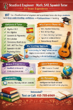 Stanford Engineer | Math, SAT, Spanish, Guitar | Private Tutor 7+ Years Experience 1